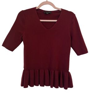 Ann Taylor Wool Blend Short Sleeve Peplum Sweater Small Burgundy Maroon